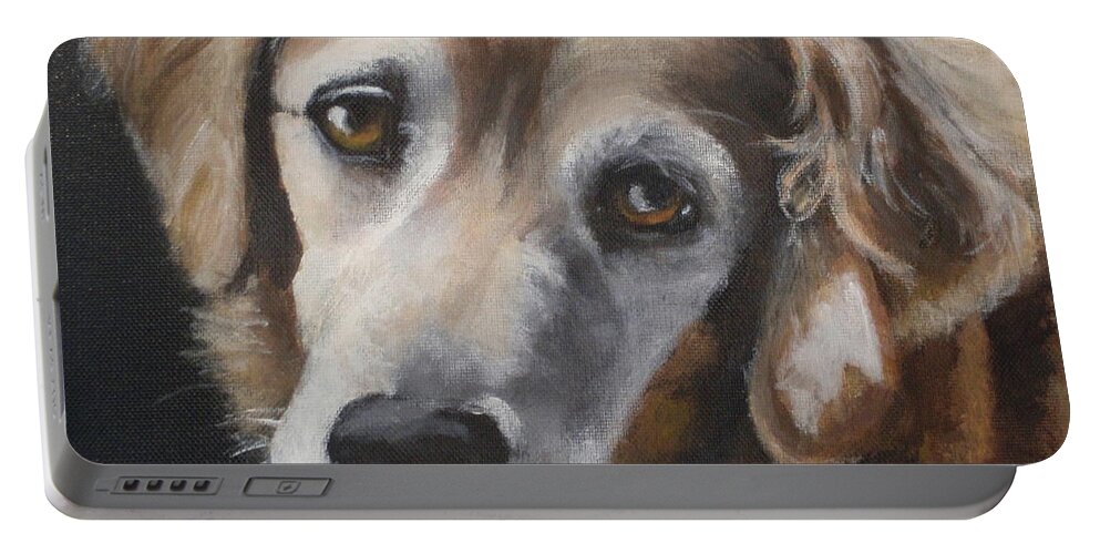 Golden Retriever Portable Battery Charger featuring the painting Shea VT 2 by Carol Russell