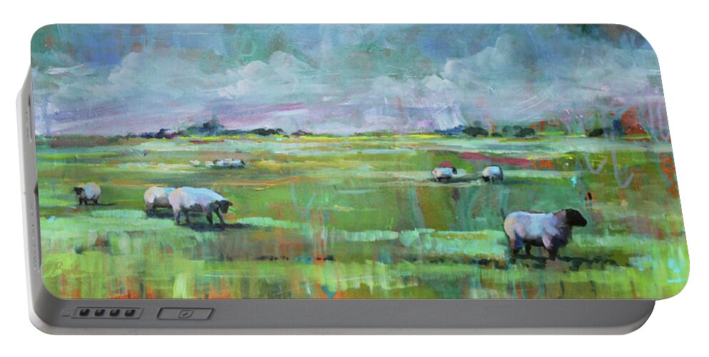 Sheep Portable Battery Charger featuring the painting Sheep of His Field by Susan Bradbury