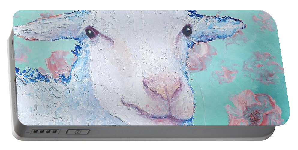 Sheep Portable Battery Charger featuring the painting Sheep painting - Its fleece was white as snow by Jan Matson
