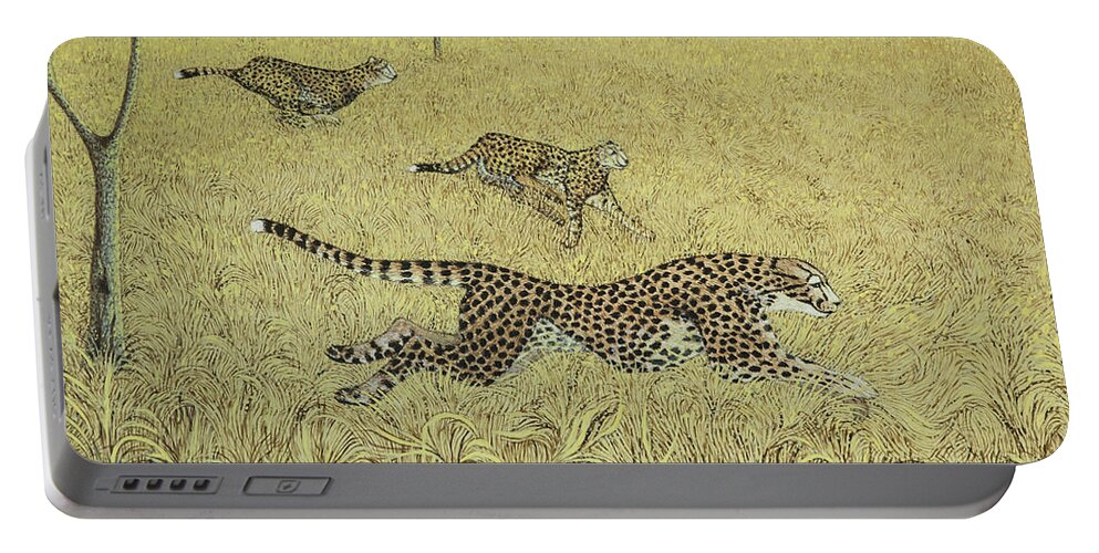 Cheetah Portable Battery Charger featuring the painting Sheer Speed by Pat Scott