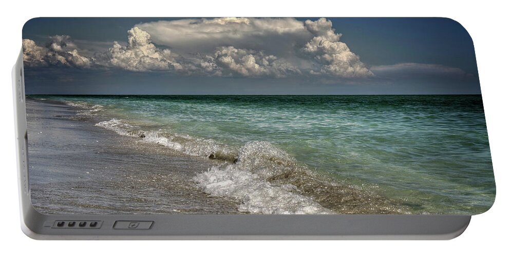 Sanibel Island Portable Battery Charger featuring the photograph Shells, Surf And Summer Sky by Greg and Chrystal Mimbs