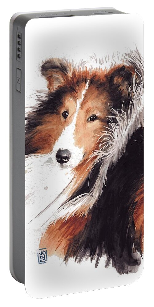 Sheltie Portable Battery Charger featuring the painting Sheltie by Debra Jones