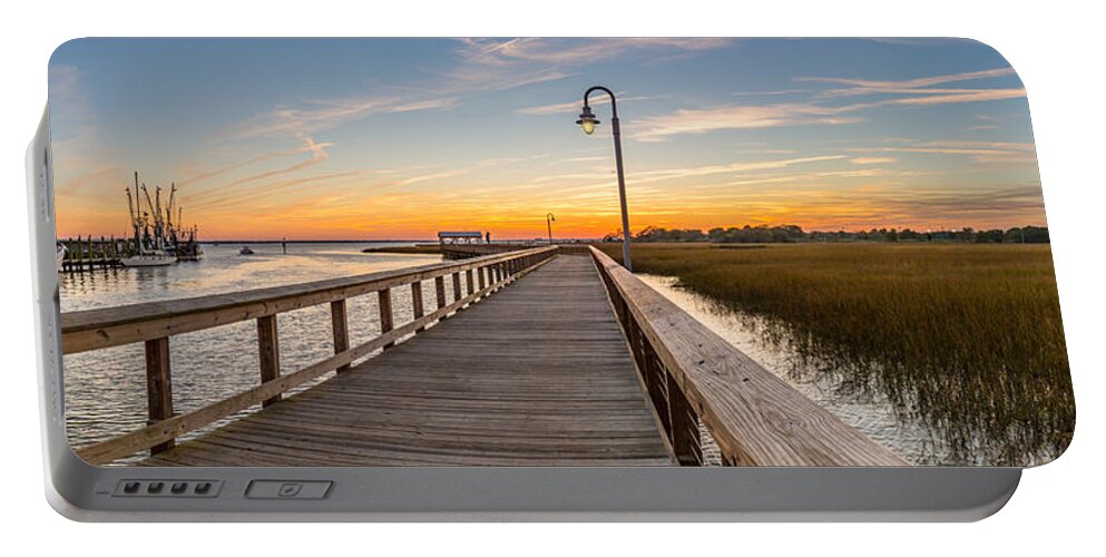 Shem Creek Pier Portable Battery Charger featuring the photograph Shem Creek Pier Panoramic by Donnie Whitaker