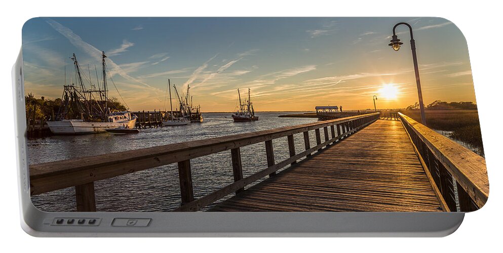 Mt. Pleasant Portable Battery Charger featuring the photograph Shem Creek Pier Sunset - Mt. Pleasant SC by Donnie Whitaker