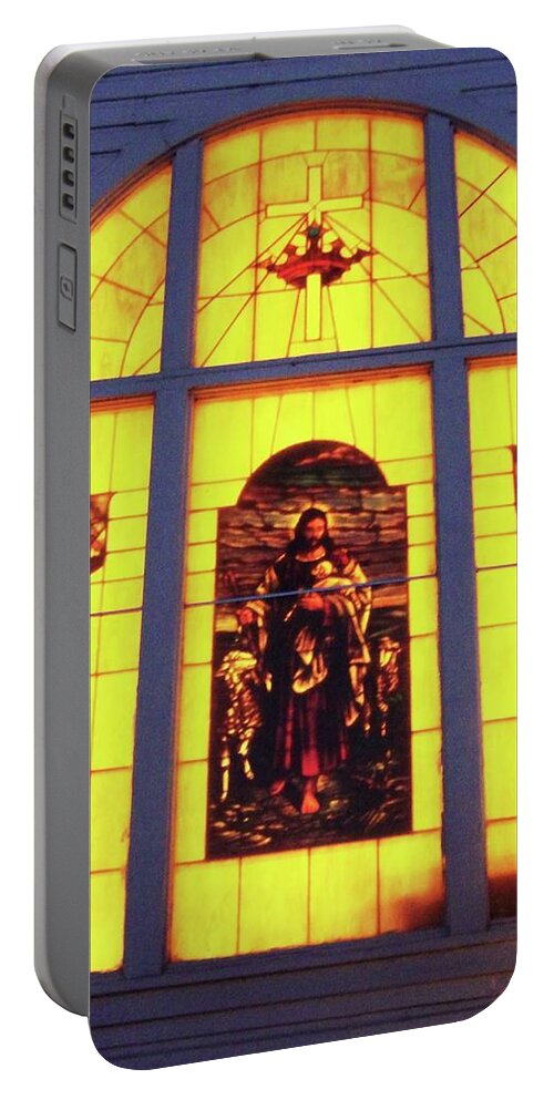 Stained Glass Window Portable Battery Charger featuring the photograph Shepherd by Julie Rauscher