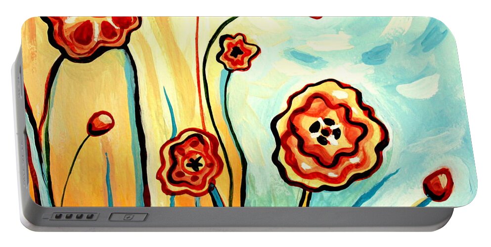 Floral Portable Battery Charger featuring the painting Sherbert and Powder Blue Skies by Elizabeth Robinette Tyndall