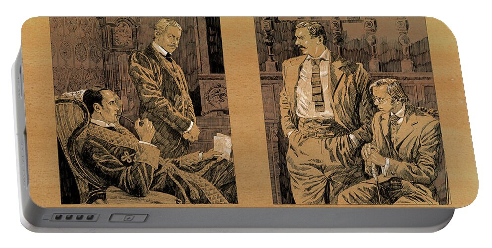 Russian Artists New Wave Portable Battery Charger featuring the drawing Sherlock Holmes and Sir Henry. The Hound of the Baskerville by Igor Sakurov