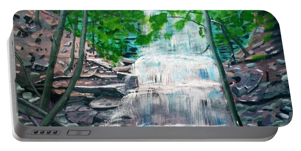Landscape Portable Battery Charger featuring the painting Sherman Falls by David Bigelow