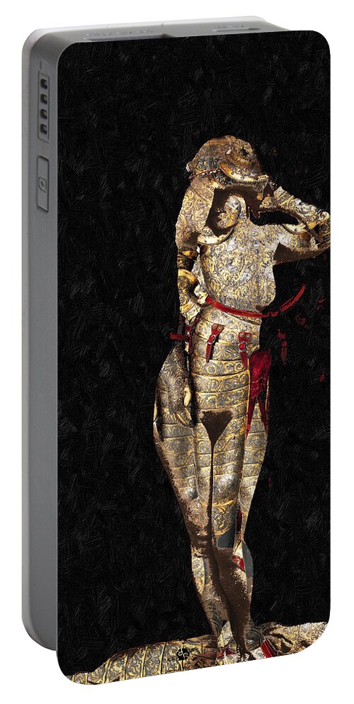 Angel Portable Battery Charger featuring the mixed media She's Made Of Armor by Tony Rubino
