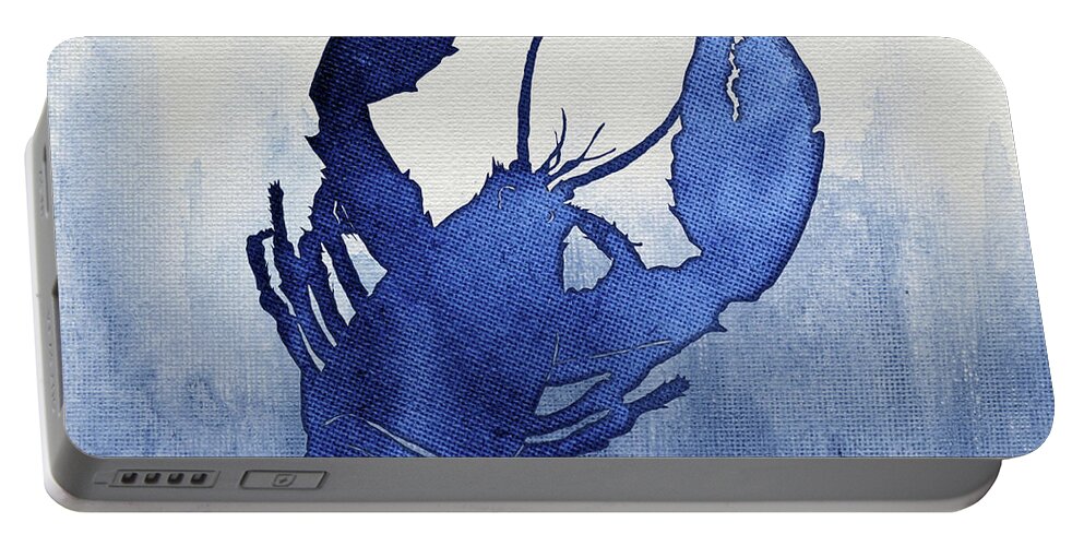 Lobster Portable Battery Charger featuring the painting Shibori Blue 3 - Lobster over Indigo Ombre Wash by Audrey Jeanne Roberts