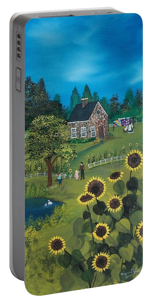 Folk Art Portable Battery Charger featuring the painting Shine On by Virginia Coyle