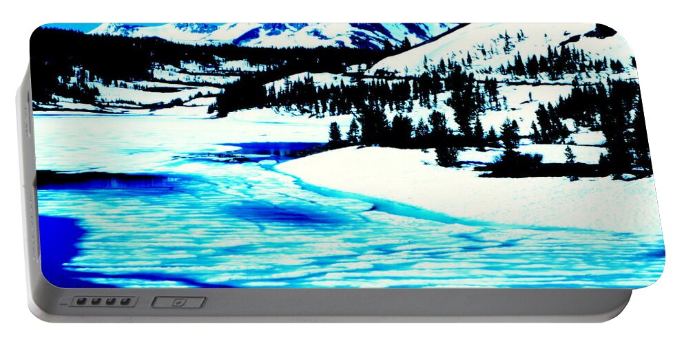 Snow Portable Battery Charger featuring the photograph Shiny snow magic on lake by Kumiko Mayer