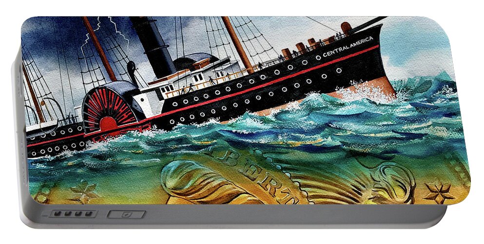 Ship Of Gold Ss Central America Portable Battery Charger featuring the painting Ship of Gold Storm by Rick Mock