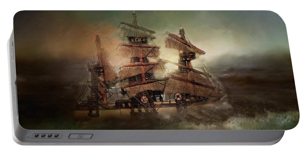 Troubled Sea Portable Battery Charger featuring the digital art Ship on Troubled Sea by TnBackroadsPhotos