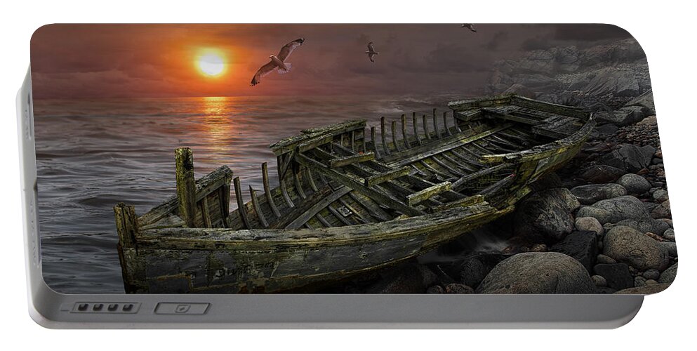 Shipwreck Portable Battery Charger featuring the photograph Shipwreck at Sunset by Randall Nyhof