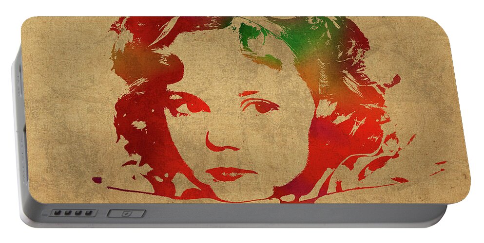 Shirley Temple Portable Battery Charger featuring the mixed media Shirley Temple Watercolor Portrait by Design Turnpike