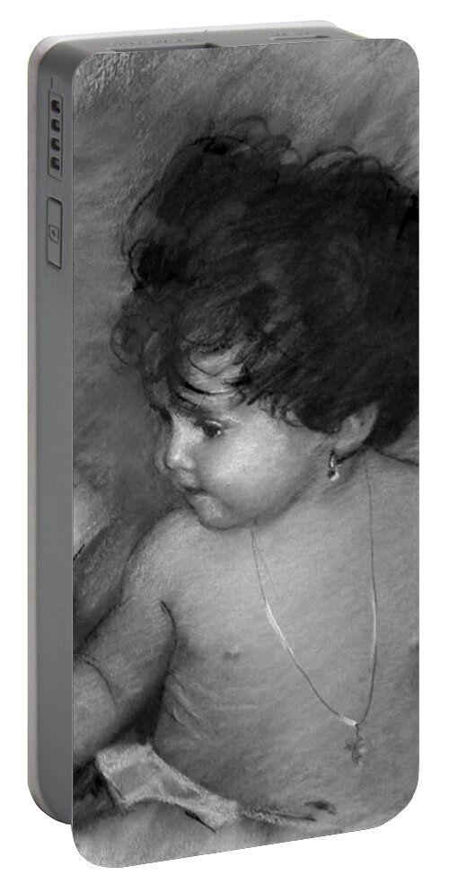 Baby Portable Battery Charger featuring the drawing Shirtless Baby by Ylli Haruni