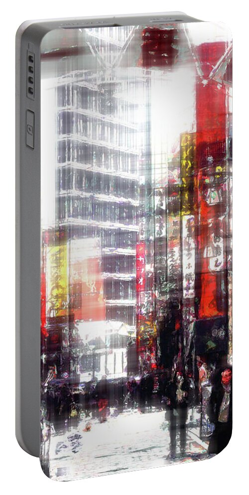 Japan Portable Battery Charger featuring the digital art Shopping Downtown by Phil Perkins