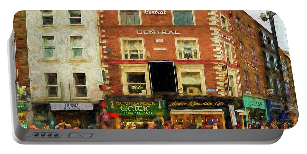 Dublin Portable Battery Charger featuring the photograph shopping on Grafton Street in Dublin by Les Palenik