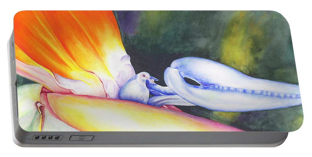 Bird Of Paradise Portable Battery Charger featuring the painting Show Off by Lori Taylor