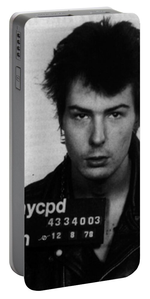 Sid Vicious Portable Battery Charger featuring the painting Sid Vicious Mug Shot Vertical by Tony Rubino