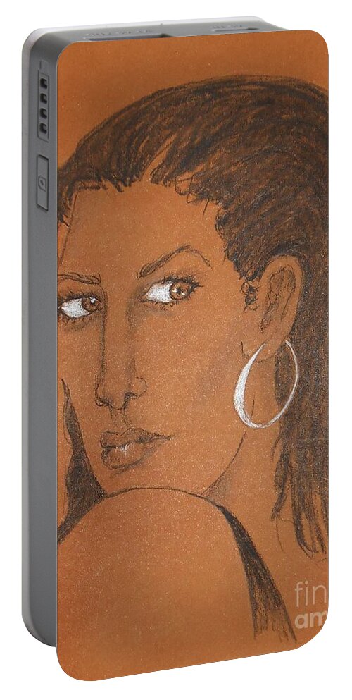 Elegant Portable Battery Charger featuring the drawing Sidelong Glance by Jayne Somogy