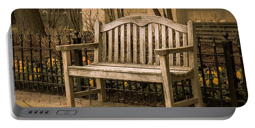 Architecture Portable Battery Charger featuring the photograph Sidewalk Bench by Joni Eskridge