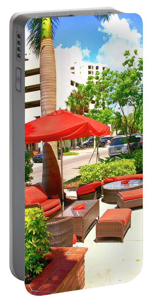Sidewalk Portable Battery Charger featuring the photograph Sidewalk seating by Chris Smith