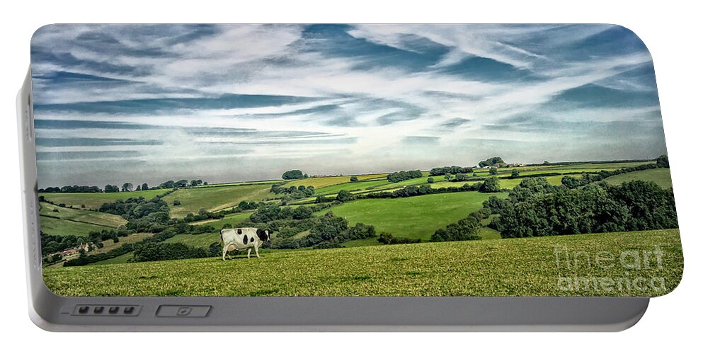 Sights Portable Battery Charger featuring the photograph Sights in England - Cow in Pasture by Walt Foegelle