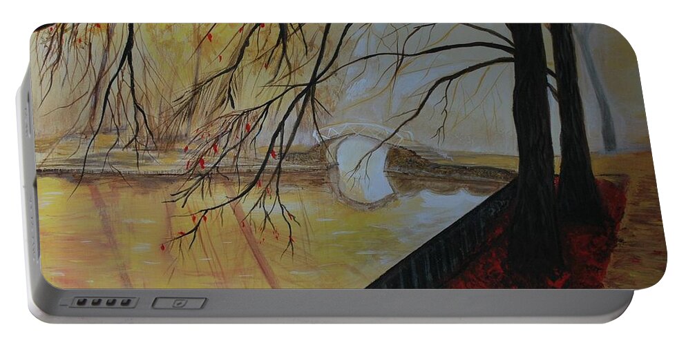 Bridge Painting Portable Battery Charger featuring the painting Silence by Leslie Allen