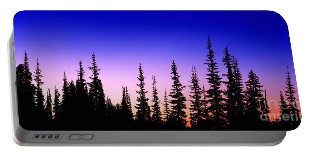 Subalpine Firs Portable Battery Charger featuring the photograph Silhouette Subalpine Firs at sunset by Warren Photographic
