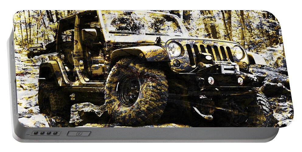 Jeep Portable Battery Charger featuring the photograph Silver and Gold Jeep Wrangler JKU by Luke Moore