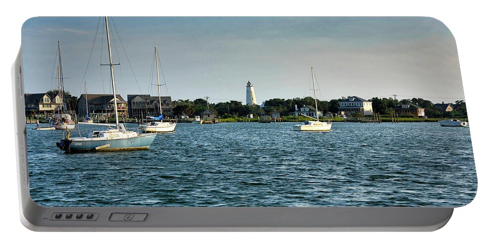 Ocracoke Portable Battery Charger featuring the photograph Silver Lake and Ocracoke Island Lighthouse by Brendan Reals
