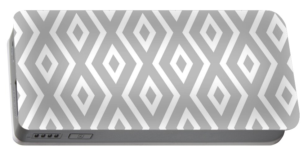 Silver Portable Battery Charger featuring the mixed media Silver Pattern by Christina Rollo