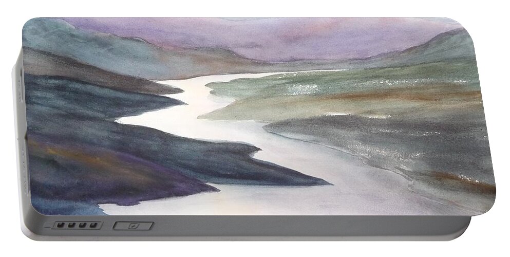 River Portable Battery Charger featuring the painting Silver Stream by Ruth Kamenev