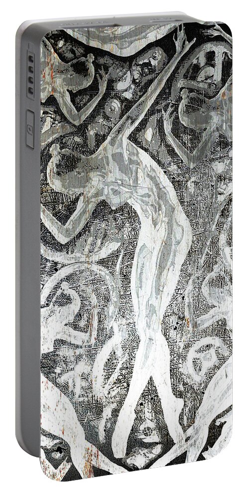 Woman Portable Battery Charger featuring the mixed media Silver Woman In The Machine Frieze by Tony Rubino