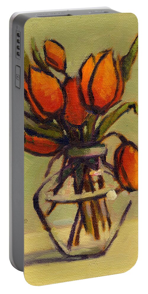 Orange Portable Battery Charger featuring the painting Simple Elegance by Konnie Kim