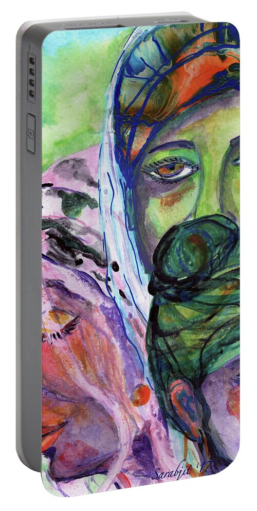 Singhs Portable Battery Charger featuring the painting Singhs and Kaurs-1 by Sarabjit Singh