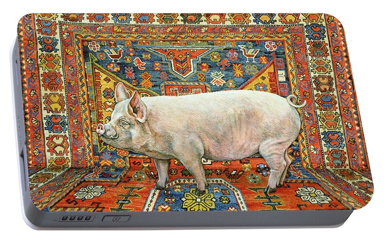 Pig Portable Battery Charger featuring the painting Singleton Carpet Pig by Ditz