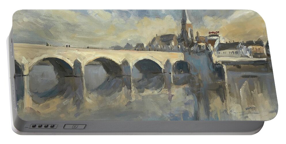 Maastricht Portable Battery Charger featuring the painting Sint Servaas Bridge Maastricht by Nop Briex
