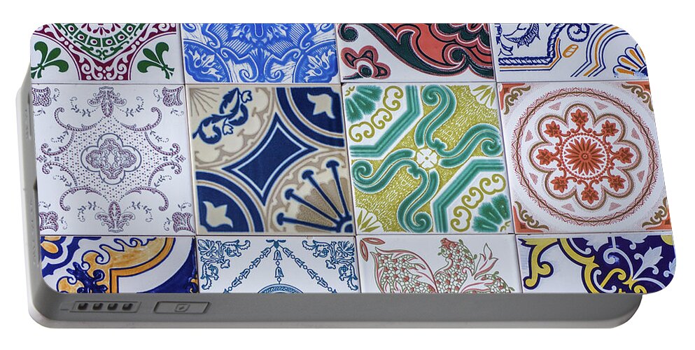 Azulejo Portable Battery Charger featuring the photograph Sintra Tiles by Carlos Caetano