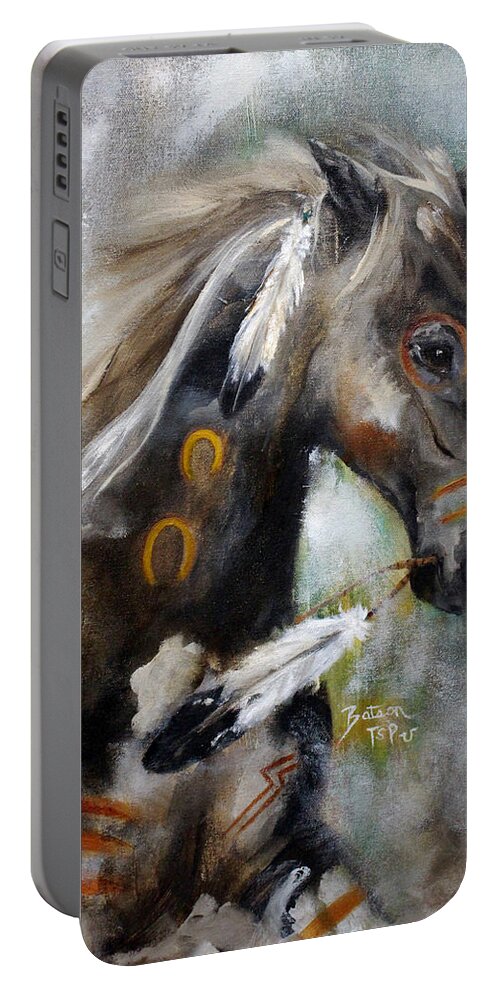 War Pony Portable Battery Charger featuring the painting Sioux War Pony by Barbie Batson