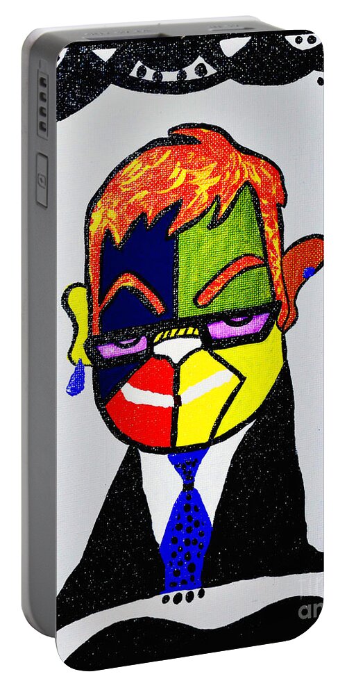 Elton John Portable Battery Charger featuring the painting Sir,Elton by Davids Digits