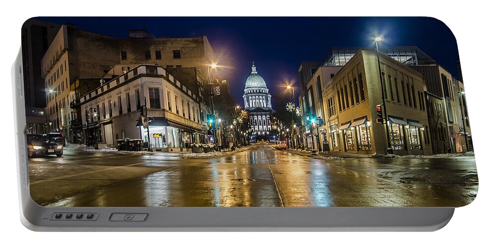 Capital Building Portable Battery Charger featuring the photograph Six Corners intersection at night by Sven Brogren