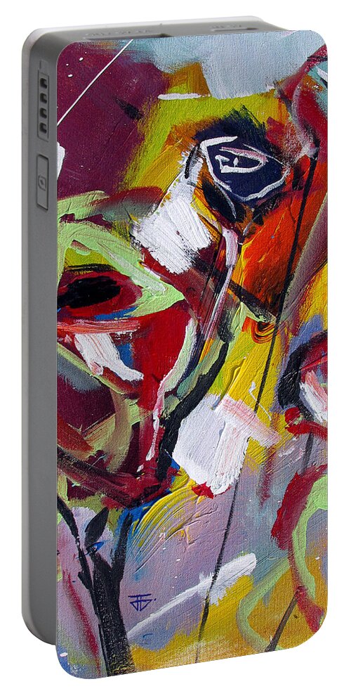 Florals Portable Battery Charger featuring the painting Six Roses by John Gholson