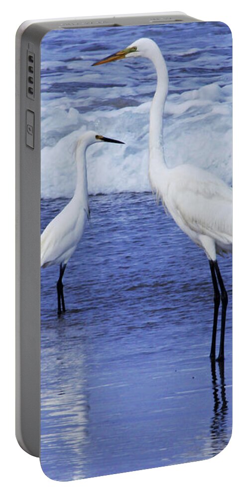 Great White Heron Portable Battery Charger featuring the photograph Sizing Things Up by Debby Pueschel