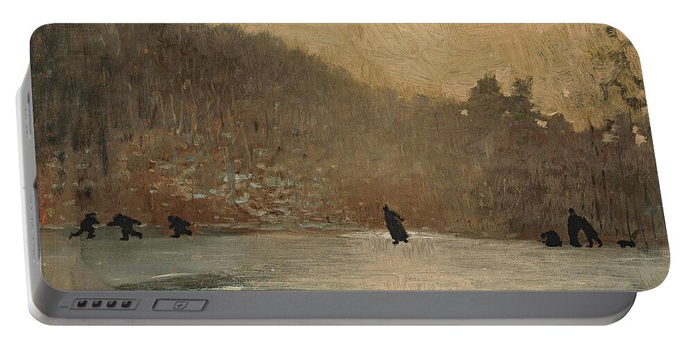 Winslow Homer Portable Battery Charger featuring the painting Skating Scene by Winslow Homer