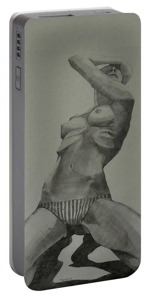 Nude Portable Battery Charger featuring the painting Sketch for Harry by Ray Agius