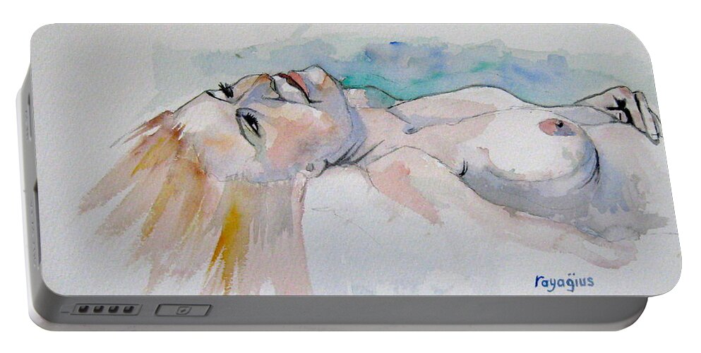 Female Portable Battery Charger featuring the painting Sketch Mary Lying by Ray Agius