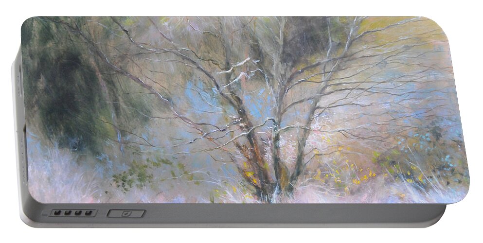 Landscape Portable Battery Charger featuring the painting Sketch of Halation effect through Trees by Harry Robertson